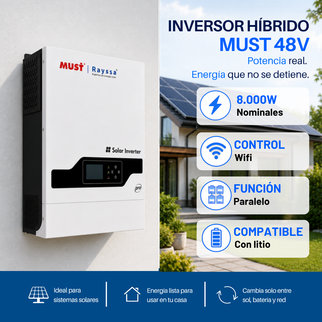 Inversor off grid hibrido 8000w 48v Must Rayssa alta eficiencia bms wifi paralelo