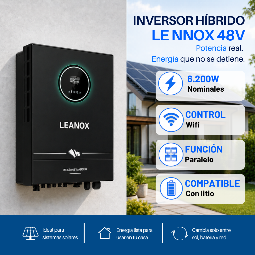 Inversor hibrido off grid 6200w 48v alta eficiencia Lennox premiun bms wifi paralelo