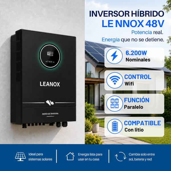 Inversor hibrido off grid 6200w 48v alta eficiencia Lennox premiun bms wifi paralelo