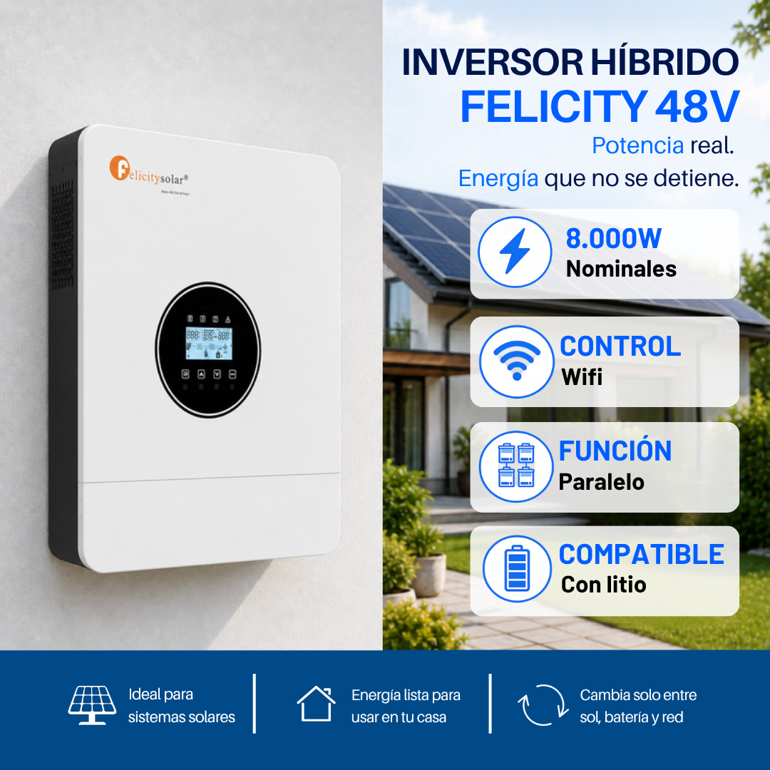 Inversor 8000w 48v alta eficiencia felicity bms wifi paralelo