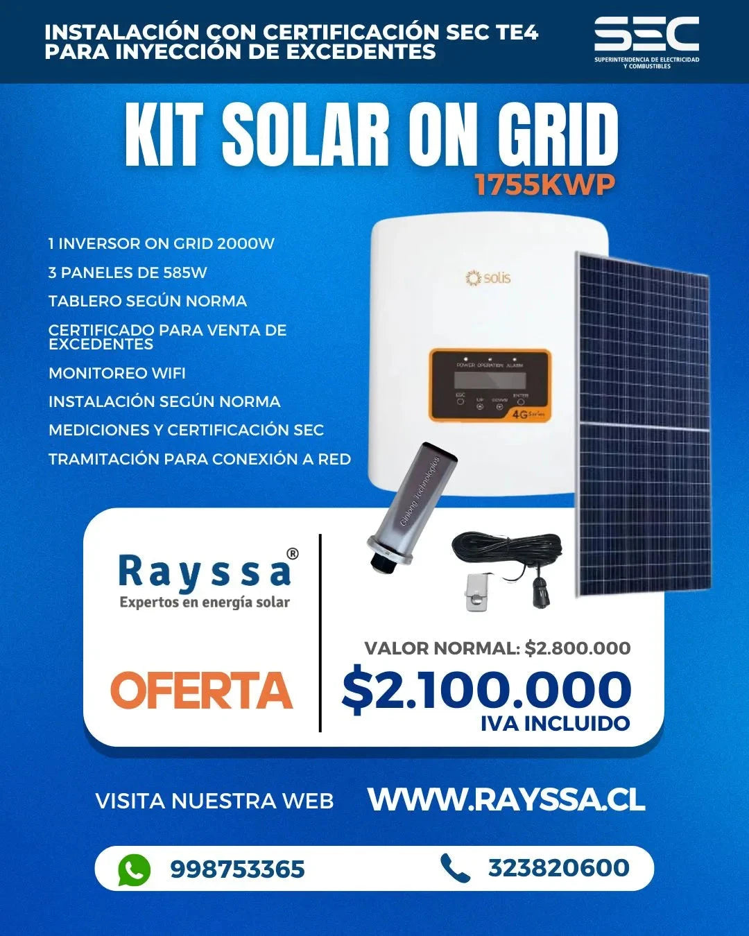 Kit solar on grid 1755wp