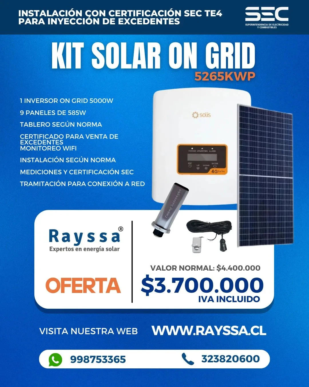 Kit solar on grid 5265Wp