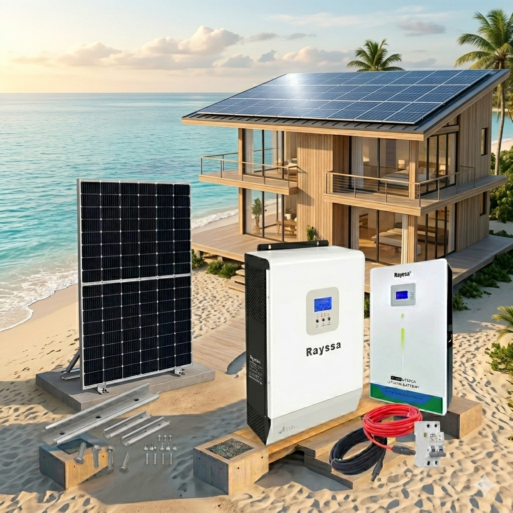 Kit solar litio off grid hibrido alta eficiencia base 3000w