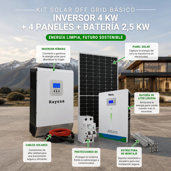 Kit Solar Off Grid Básico 4000W | 4 Paneles + Batería 2.5 kW