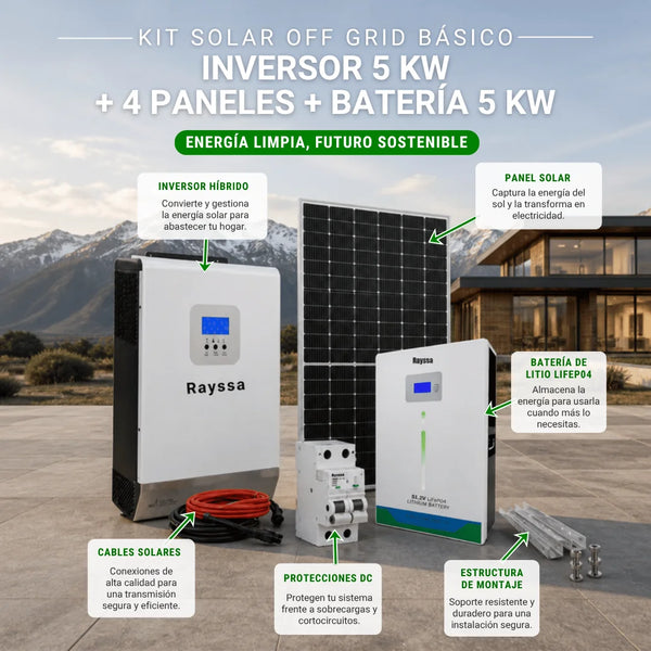 Kit Solar Off Grid Básico 5000W | 4 Paneles + Batería 5 kW