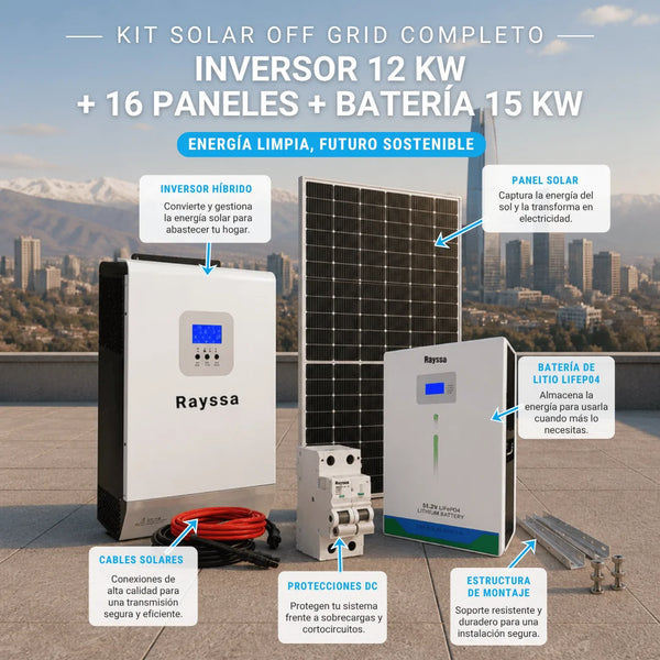 Kit Solar Off Grid Completo 12000W | 16 Paneles + Batería 15 kW