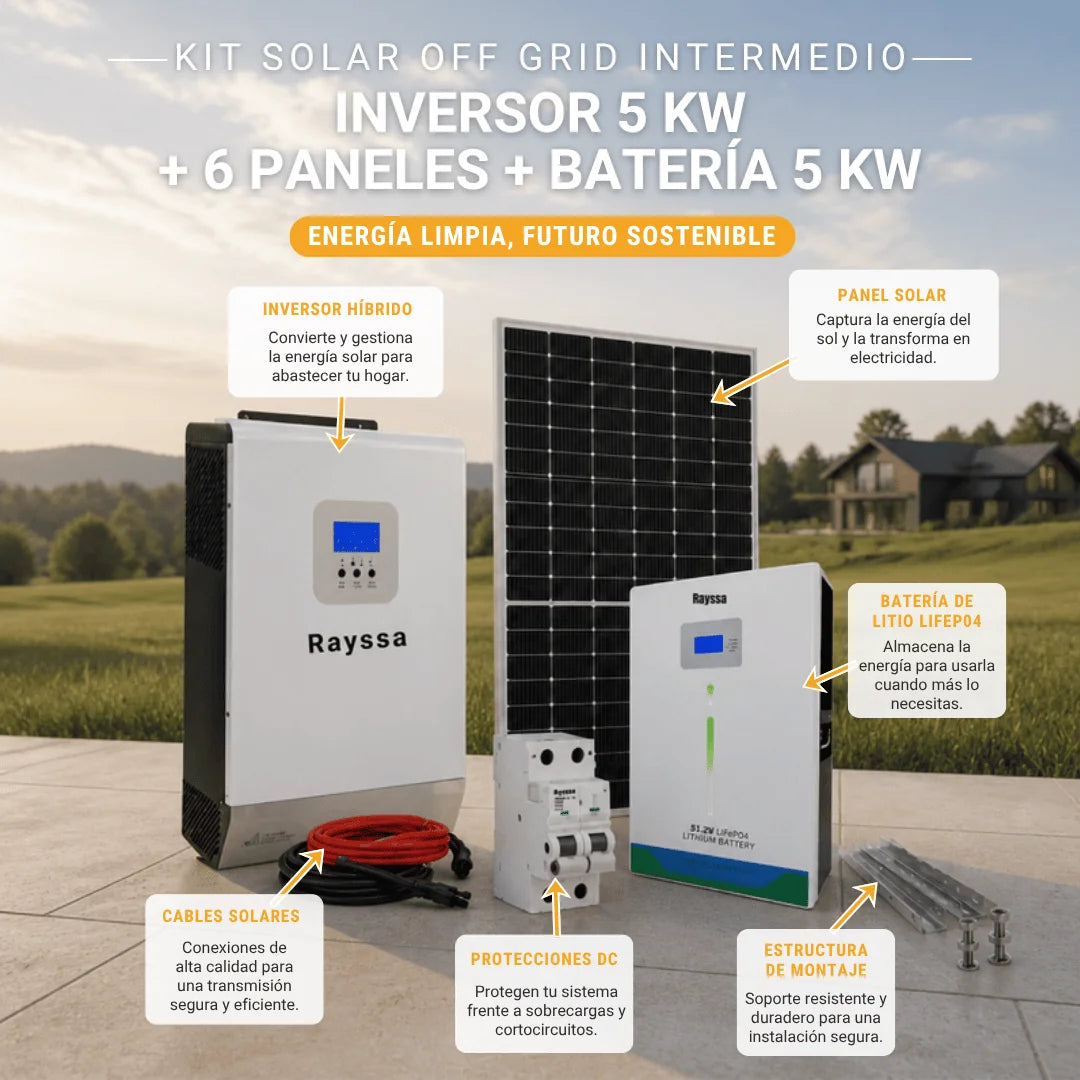 Kit Solar Off Grid Intermedio 5000W | 6 Paneles + Batería 5 kW
