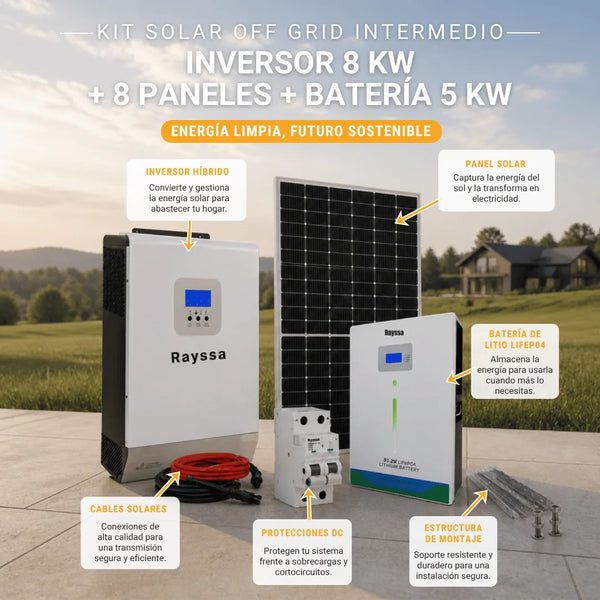Kit Solar Off Grid Intermedio 8000W | 8 Paneles + Batería 5 kW