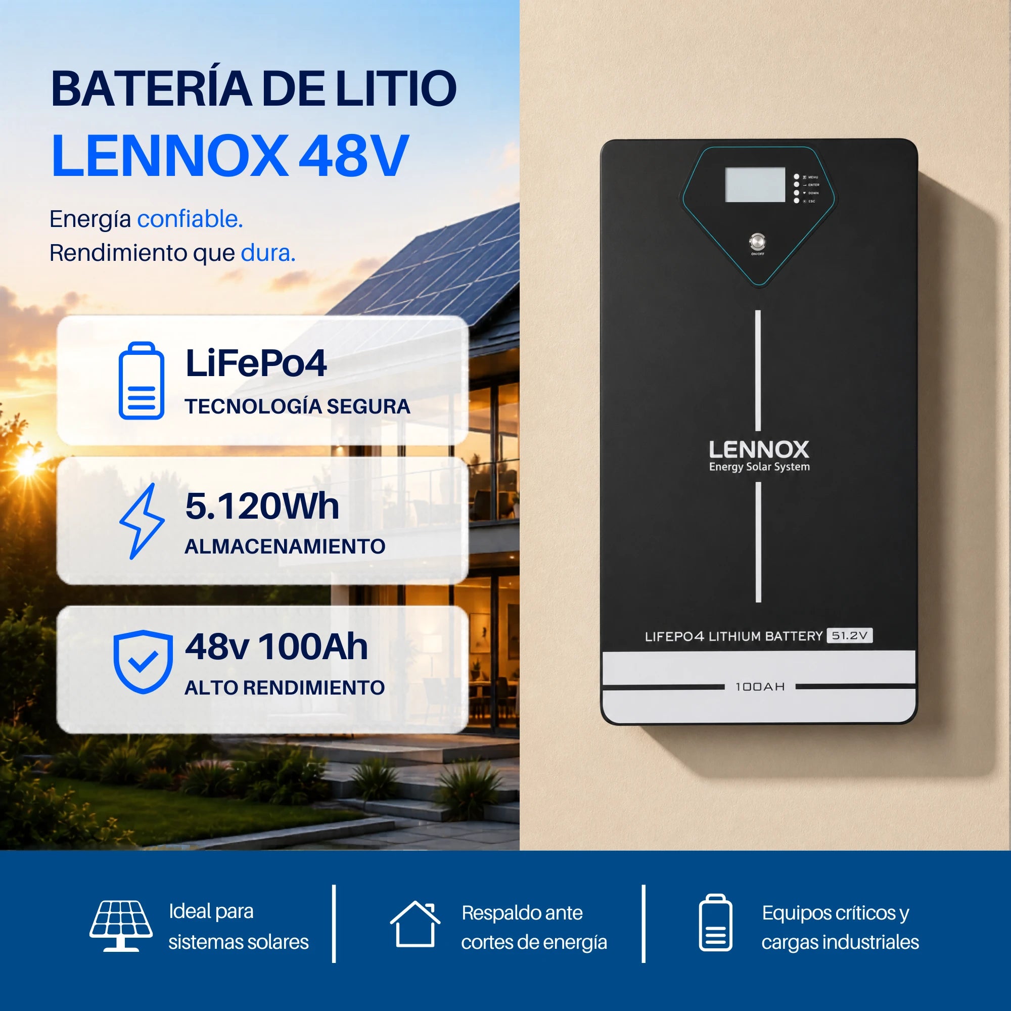 Bateria de litio muro Lennox 5120wh 48v 100 ah