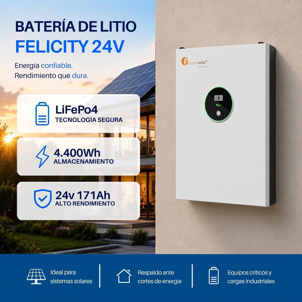 Batería de litio Felicity 24V 171Ah (4,4 kWh) de muro