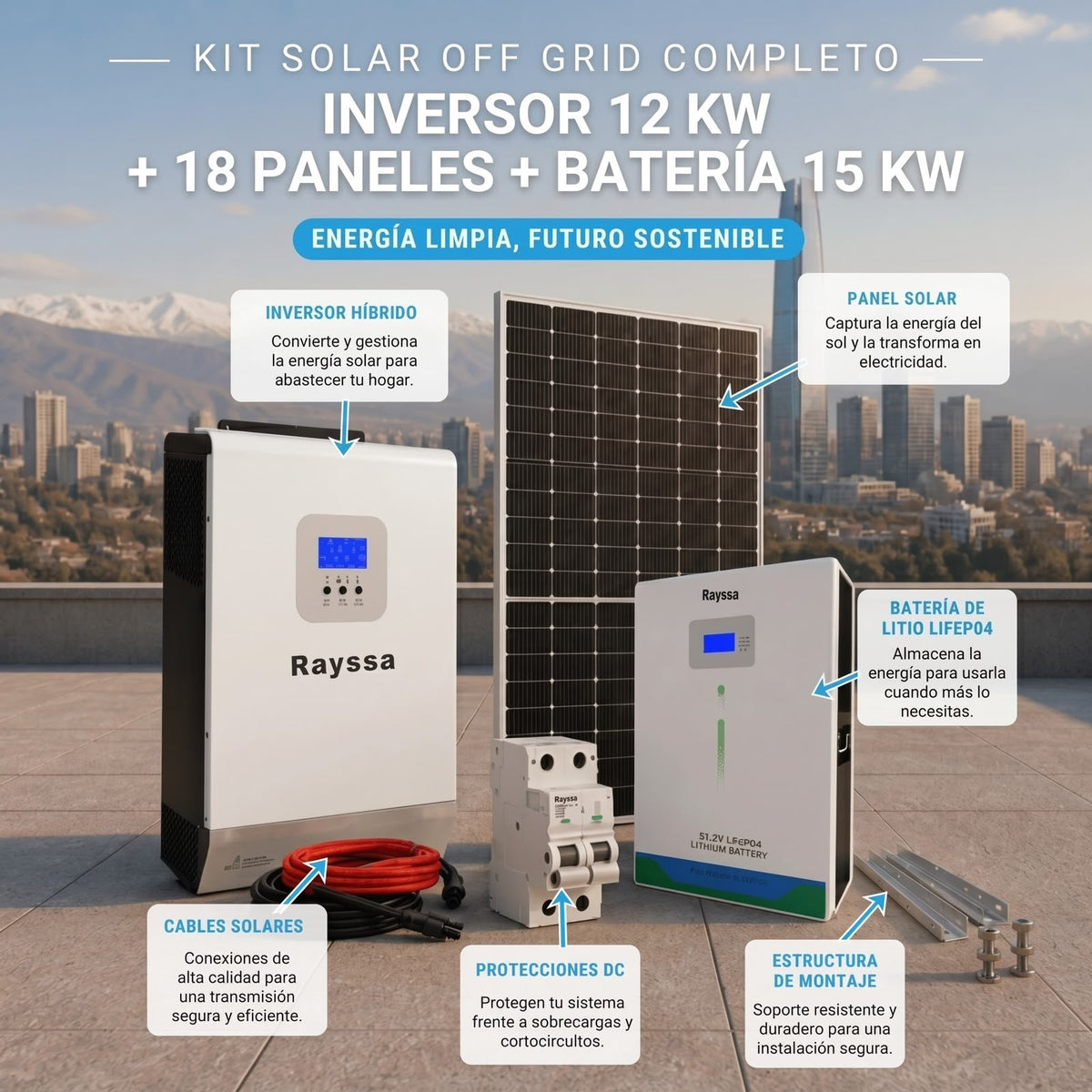 Kit Solar Off Grid Completo 12000W | 18 Paneles + Batería 15 kW