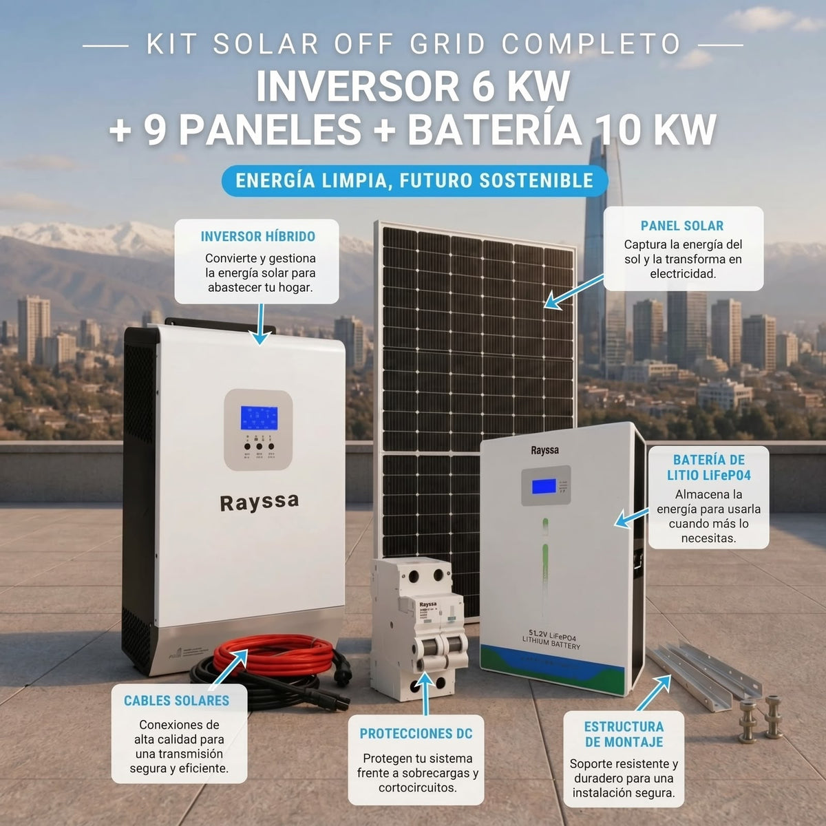 Kit Solar Off Grid Completo 6000W | 9 Paneles + Batería 10 kW