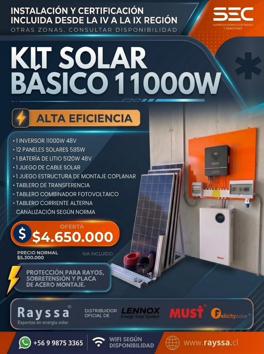 Kit Solar Off Grid basico 11000W | 12 paneles + batería 5.12kW
