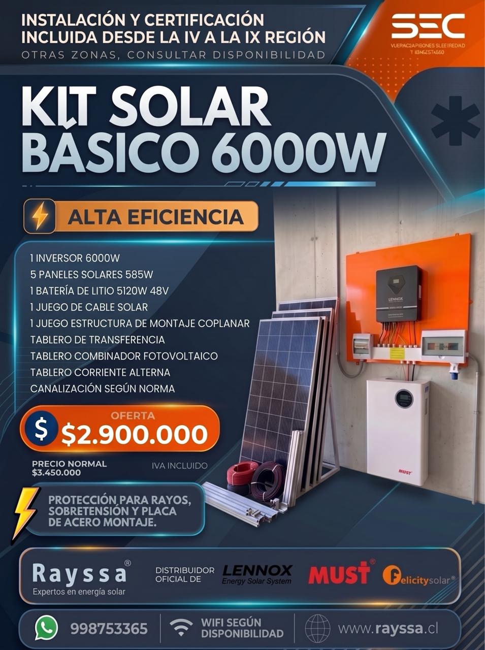 Kit Solar Off Grid basico 6000W | 5 paneles + batería 5.12kW