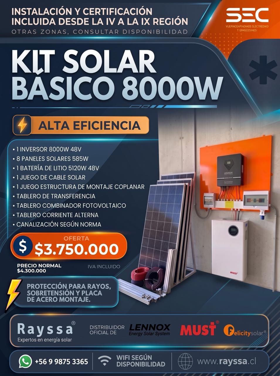 Kit Solar Off Grid basico 8000W | 8 paneles + batería 5.12kW