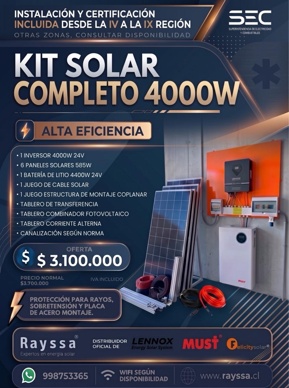 Kit Solar Off Grid completo 4000W | 6 paneles + batería 5.12kW