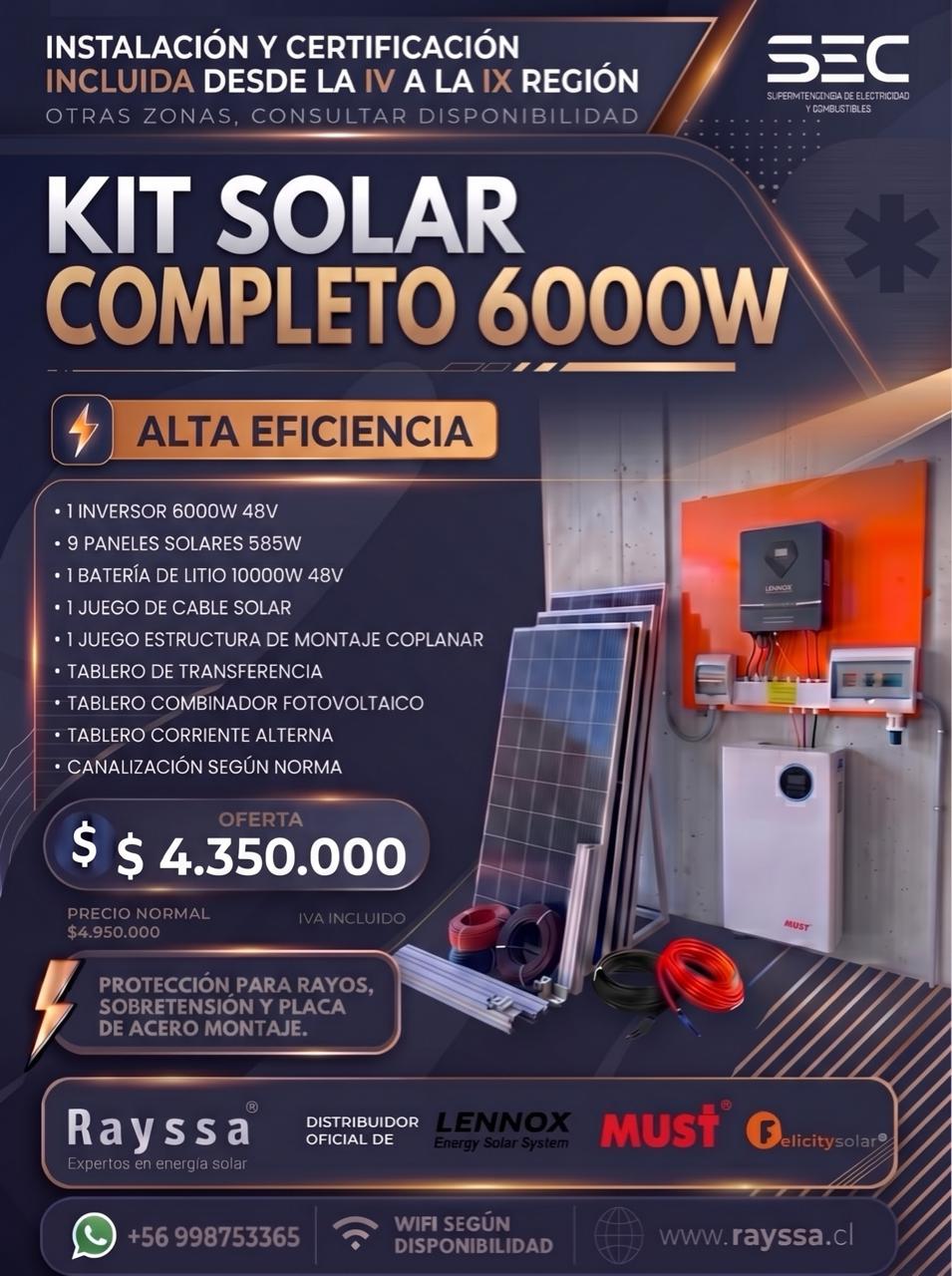 Kit Solar Off Grid completo 6000W | 9 paneles + batería 10kW