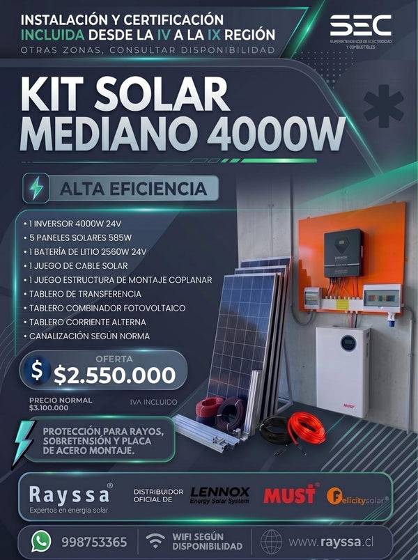 Kit Solar Off Grid Mediano 4000W | 5 paneles + batería 2.56kW