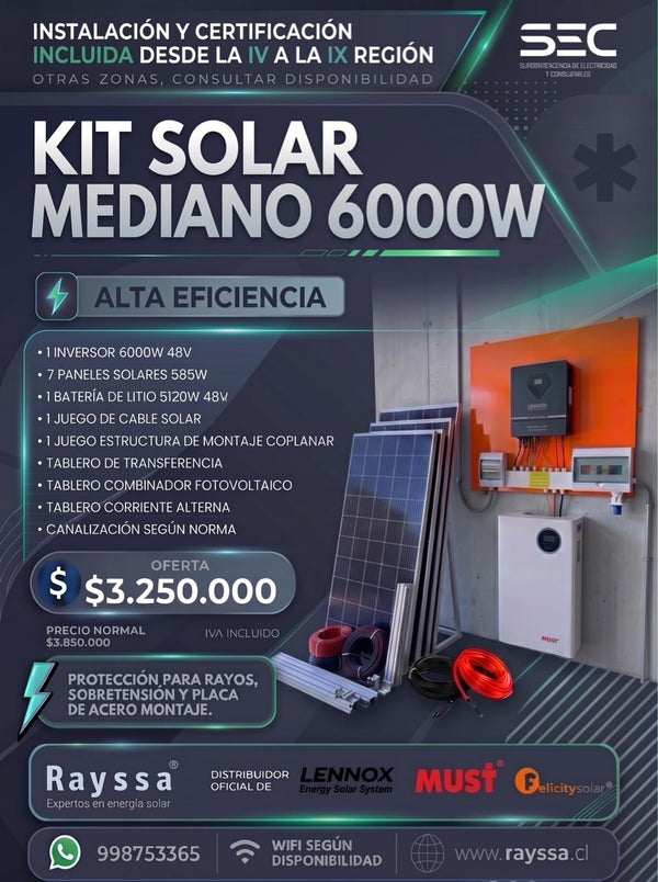 Kit Solar Off Grid Mediano 6000W | 7 paneles + batería 5.12kW
