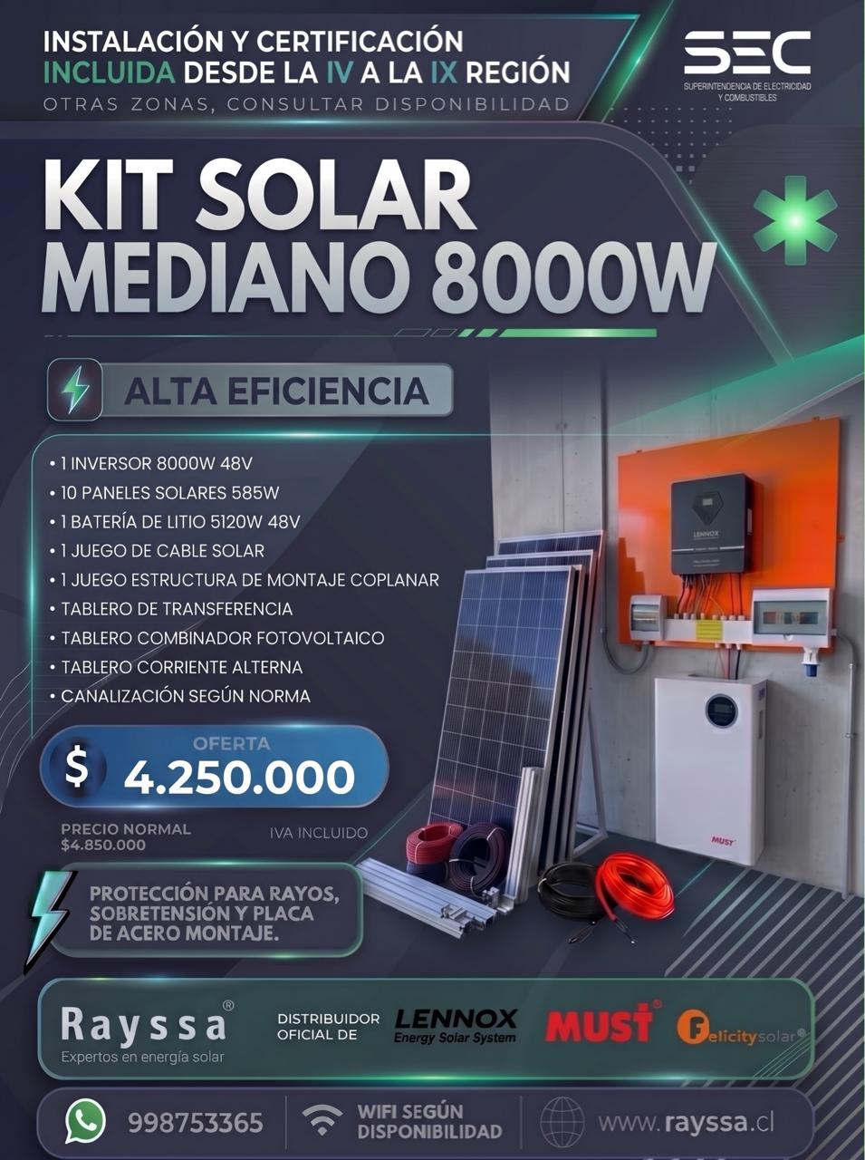 Kit Solar Off Grid Mediano 8000W | 10 paneles + batería 5.12kW