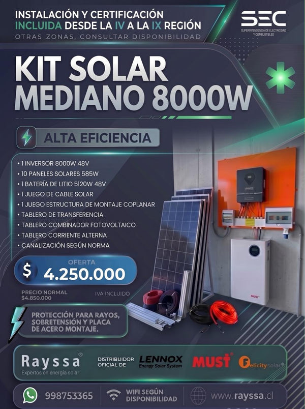 Kit Solar Off Grid Mediano 8000W | 10 paneles + batería 5.12kW