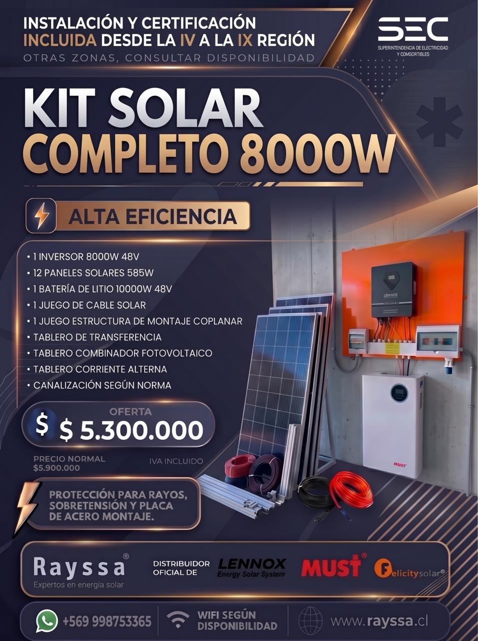 Kit Solar Off Grid Completo 8000W | 12 paneles + batería 10kW