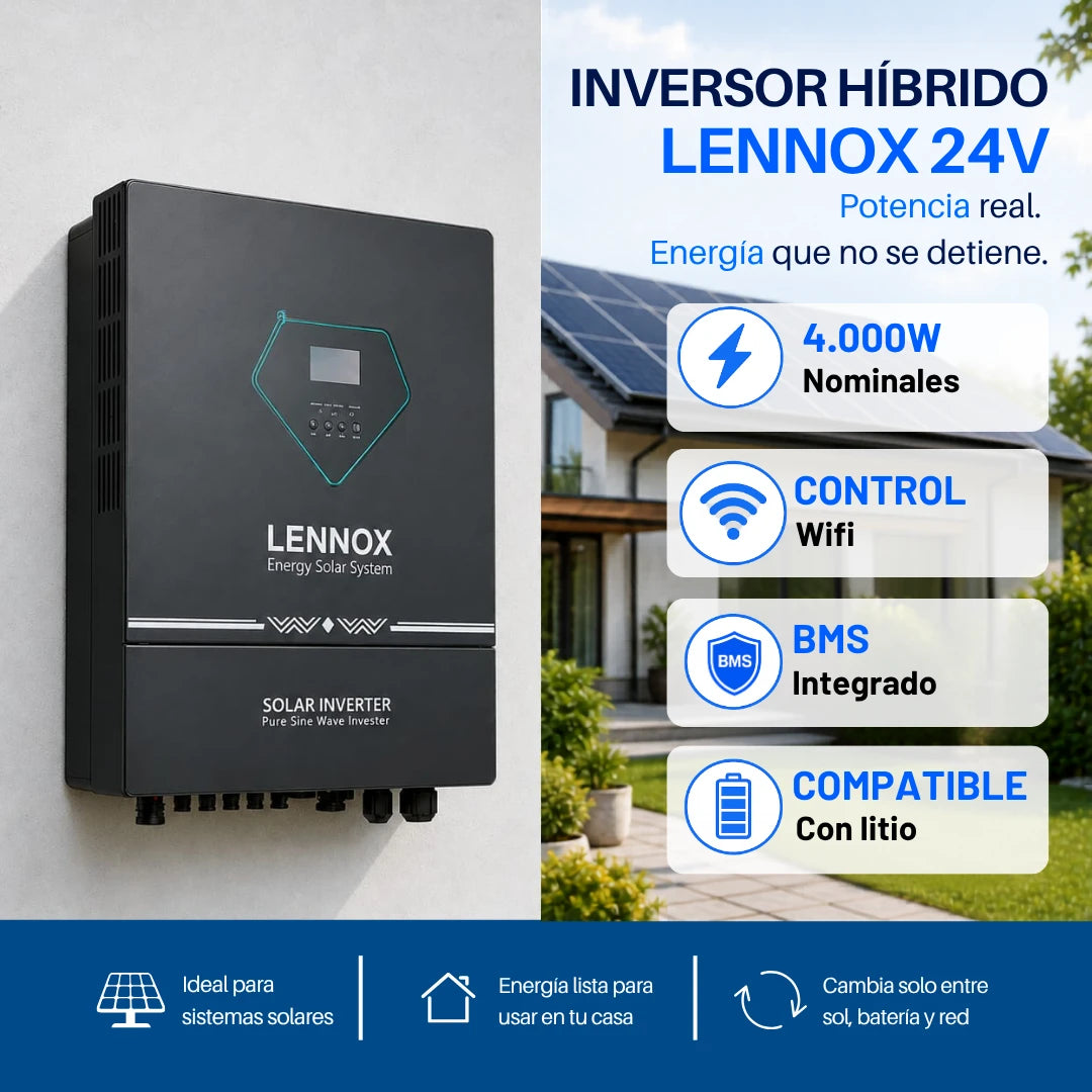 Inversor hibrido off grid 4000w 24v alta eficiencia Lennox premiun bms wifi